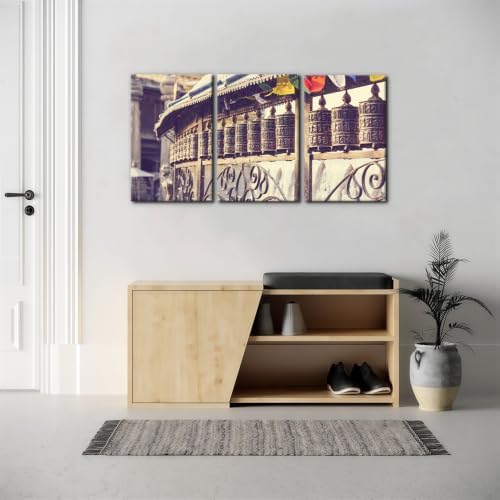 Pacimo 3 Pcs Framed Prayer Stones Canvas Wall Art Brass Bell Prints Modern - Image 2