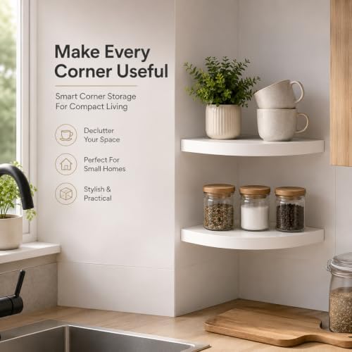 AHDECOR Wood Corner Shelves White, Durable Floating Corner Shelf - Image 3
