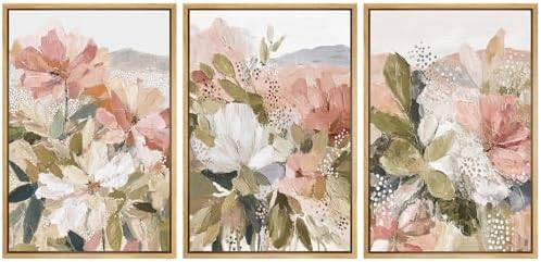 MUDECOR Framed Canvas Print Wall Art Blush Floral Abstract Neutral Botanical by MUDECOR
