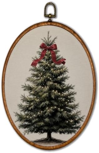 KSDUT Vintage Moody Christmas Evergreen Tree Oval Wall Art 8.6"x11.4" by KSDUT