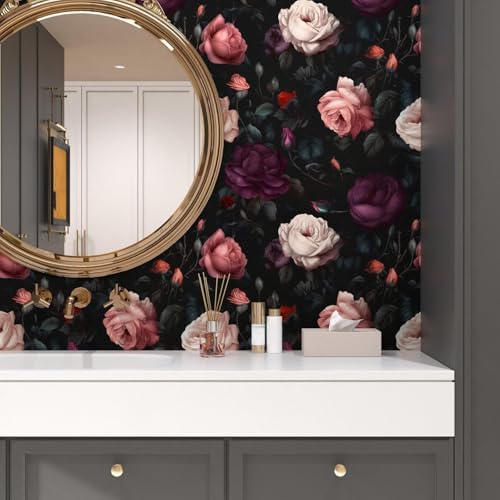 BOKEBEVE Dark Floral Wallpaper Peel and Stick Vintage Purple 17.5 x 393.5In - Image 2