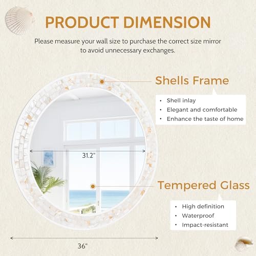 Tanmicoshomy 36 Inch Large Round Mirror, Natural Shell Circle Wall Decor - Image 3