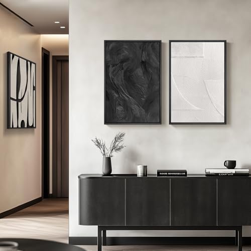 Framed Black and White Modern Abstract Wall Art set, 3 Piece Canvas Prints - Image 4