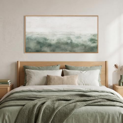 Large Abstract Grey Green Framed Canvas Wall Art- 20"x40"x1 - Image 5