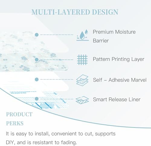 Dimoon 197"x17.3" Blue Wallpaper Floral Contact Paper Peel and Stick Wallpaper - Image 2