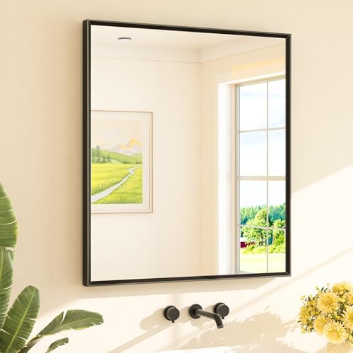 TETOTE Black Framed Mirror for Bathroom Vanity 32" x 36" Matte Black Rectangle by TETOTE