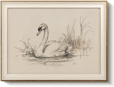 VIYYIEA Framed Elegant Swan Sketch Wall Art by VIYYIEAART