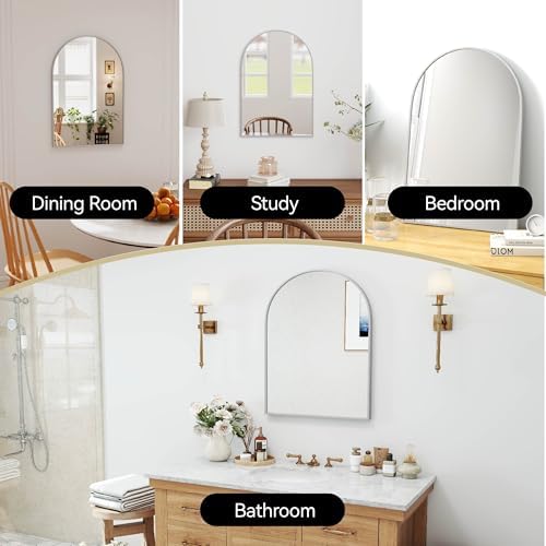 30x20 Bathroom Mirror Arch Wall Mounted/Against Aluminum Frame Silver - Image 2