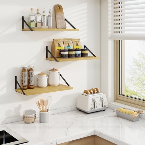 Axeman 20 Inch Floating Shelves, 10 Inch Deep Oak Wall Shelves Set of 2 - Image 2