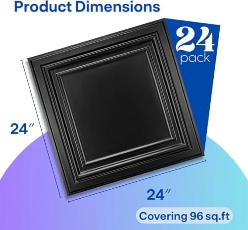 Art3d PVC Drop Ceiling Tiles 24x24 in, 96 Sq.Ft, Matte Black - Image 2