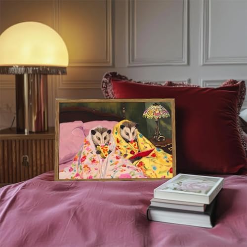 Funny Opossum Wall Art, Whimsical Animal Wall Decor Painting Cute Possum Eating - Image 3