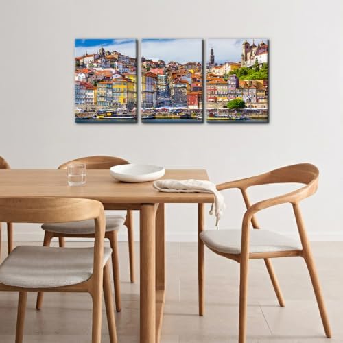 Pacimo 3 Piece Wall Art Portugal Cityscape Framed Wall Decor Old Town Skyline - Image 4