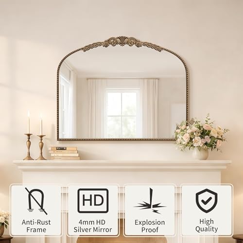 Besdomus Large Vintage Arched Mirror: 36"x29" French Gold Bathroom Mirror - Image 2