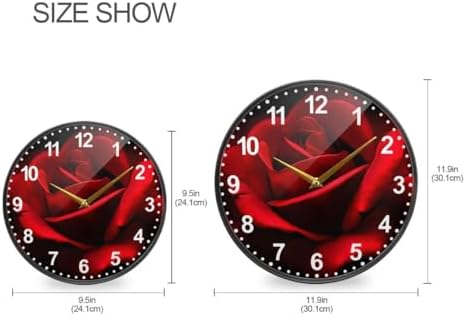 ALAZA Red Rose Flower Black Wall Clock Battery Operated Silent Non Ticking - Image 2