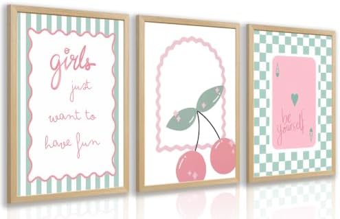 YZELY Preppy Girl Room Wall Art Set of 3, Sage Green Coquette Poster Prints by Unknown