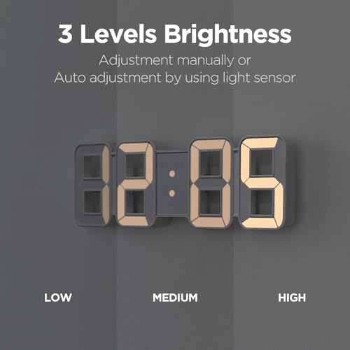 mooas 3D Pure mini White Gold LED Clock, 8.5" Multi-Function, Wall/Table - Image 4