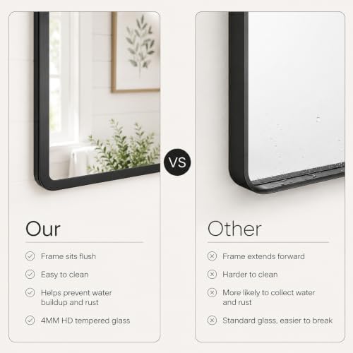 pertetey Black Bathroom Mirror, Aluminum Frame Wall Mirror, 36 x 30 in - Image 3