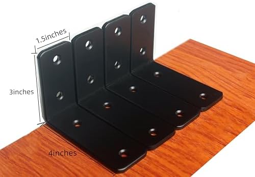 8 Pack - L 4" x H 3" x W1.5, 5mm Thick Black L Shelf Bracket, Iron Shelf - Image 2