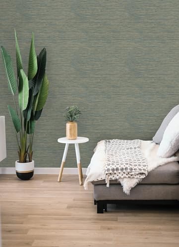RoomMates Teal Dimensional Grasscloth Peel and Stick Wallpaper - Image 4