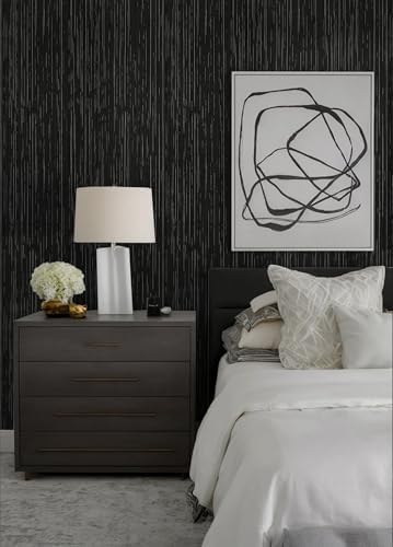 Grasscloth Peel and Stick Wallpaper Black Contact Paper Textured Wallpaper - Image 3