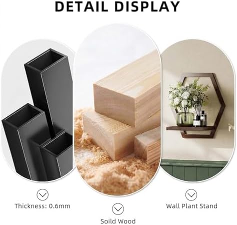 2 Pack Hexagon Wall Plant Stands, 9 Inch Walnut Wood Shelf Coffee - Image 3