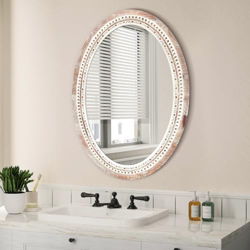 20'' Oval Wall Mounted Mirror, Wood Decorative Circle Mirrors, Boho Mirrors - Image 4