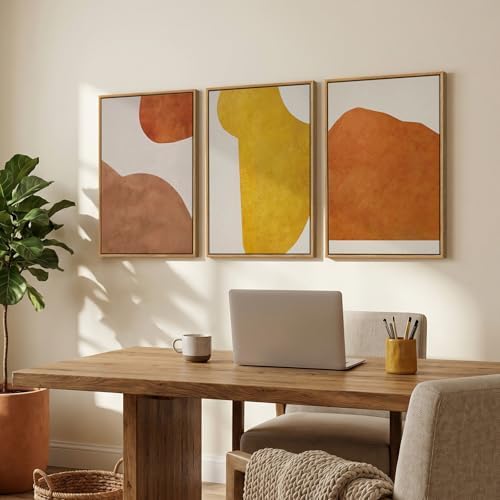 Framed Abstract Boho Orange Yellow Neutral Wall Art Bedroom, 16x24 Inch - Image 2