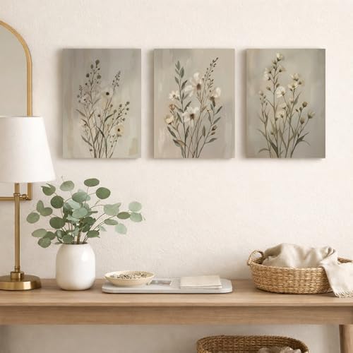 Neutral Wildflower Canvas Wall Art Set of 3, 12x16 Inch - Image 6