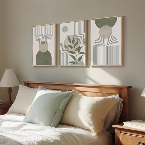 Framed Sage Green Beige Boho Abstract Wall Art - Image 2