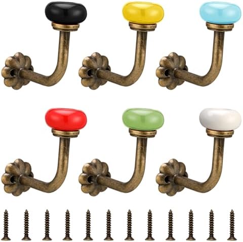 6 Pcs Ceramic Wall Hooks Vintage Coat, 2.95 x 2.24 Inch by Unknown