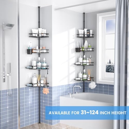 Adjustable Shower Caddy Tension Pole: Rustproof Corner Bathroom Shelves - Image 2