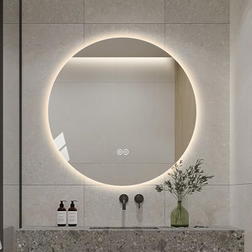 LAIYA 28 Inch Round LED Bathroom Mirror Frameless Backlit Anti-Fog Dimmable by LAIYA