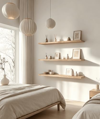 Light Wood Floating Shelves for Wall Shelf 36 Inch Set of 4 - Image 4