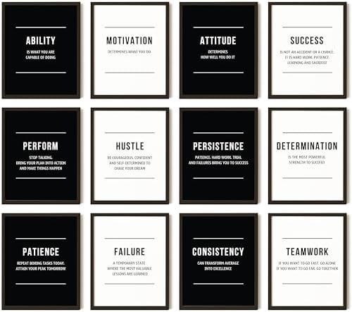 97 Decor Motivational Office Wall Art, 12 Black and White Posters by 97Decor