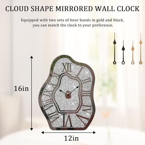 Modern Wall Clock for Living Room Decor Silver Crystal Crush Diamond Mirrored - Image 5