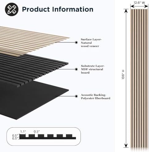 Acoustic Wood Slat Wall Panels, 106”H x 12.6”W - Image 2