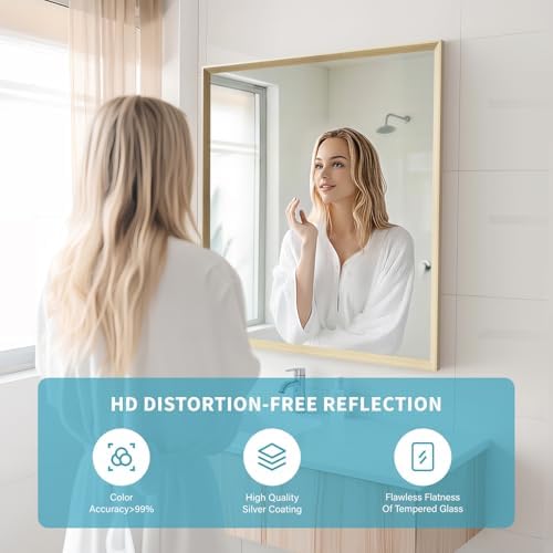 Oak Wood Effect Framed Wall Mirror, 30x36 Rectangle Mirror - Image 3