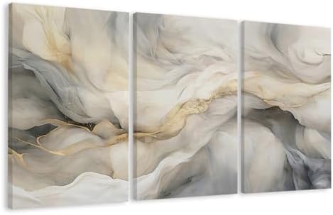 EJPFOGV Triptych Grey White Gold Wrapped Canvas Wall Art 20x30 inches x3 by FramedCanvasWallArt