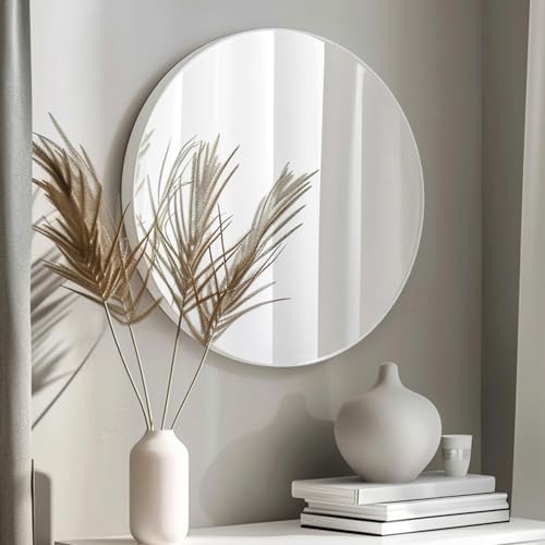 Sunniry Circle Mirror 26 inch, Matte White Metal Frame - Image 3