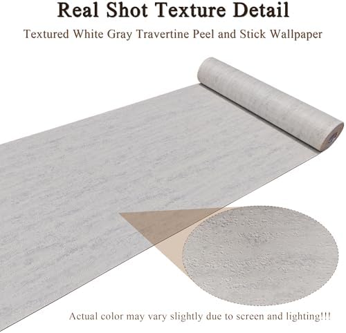 White Gray Travertine Peel and Stick Wallpaper, 23.6 x 118 in - Image 2