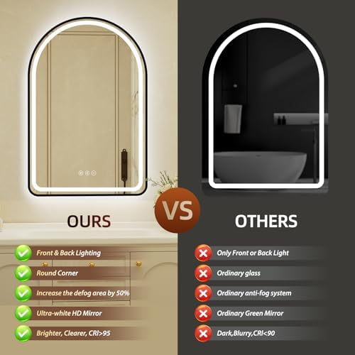 22x32 Inch Arched Black Framed LED Bathroom Mirror - Image 7