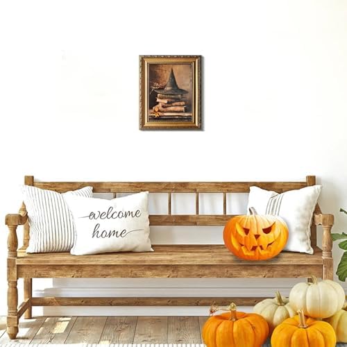 uniro Vintage Gold Framed Wall Art, Vintage Witch Hat Books Halloween Painting - Image 4