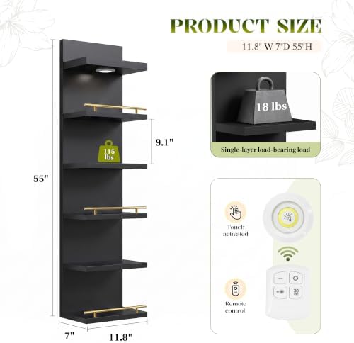 REIBII 6 Tier Wall Shelf Unit, LED Light - Image 3