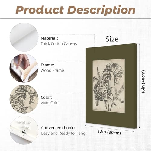 Vintage Floral Wall Art Sketch Flower Prints Antique Botanical Canvas Wall Art - Image 2