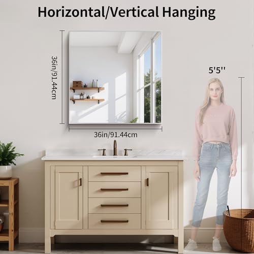 YIROMAN Bathroom Mirror 36"x36", Brushed Silver Bathroom Mirror - Image 2