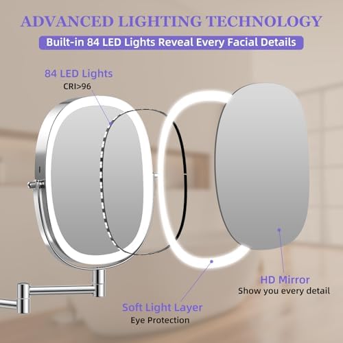 FUNTOUCH 5000mAh Rechargeable Wall Mounted Lighted Makeup Mirror - Image 6