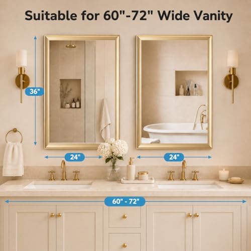 2 Pack Brushed Gold Bathroom Mirrors - Image 6