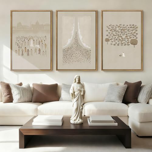 BINCUE Framed Jesus Wall Art Set of 3 Jesus Lamb Wall Decor Lamb of God Art by BINCUE