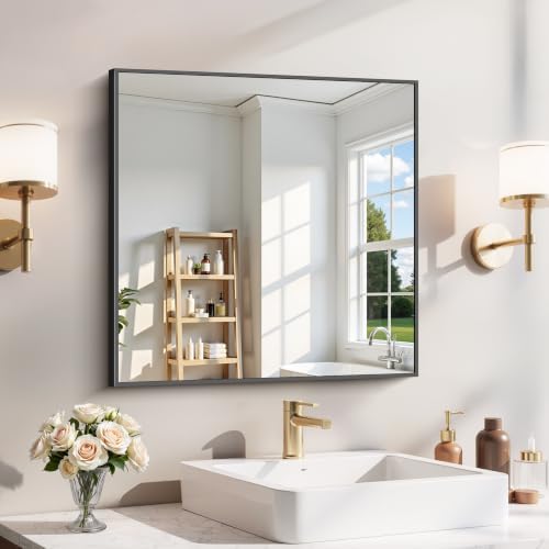YIROMAN Bathroom Mirror 24"x24", Matte Black Bathroom Mirror by Unknown
