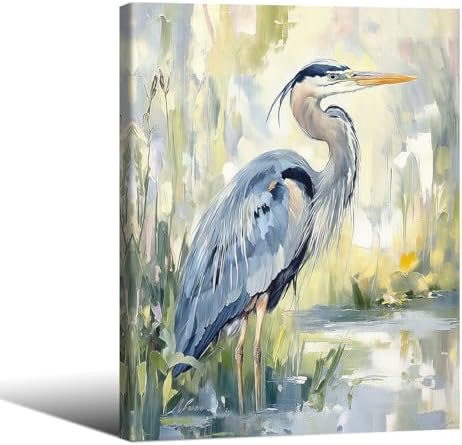 Blue Heron Canvas Wall Art Watercolor Sea Bird Poster 12X16 inch Framed Coastal by Unknown